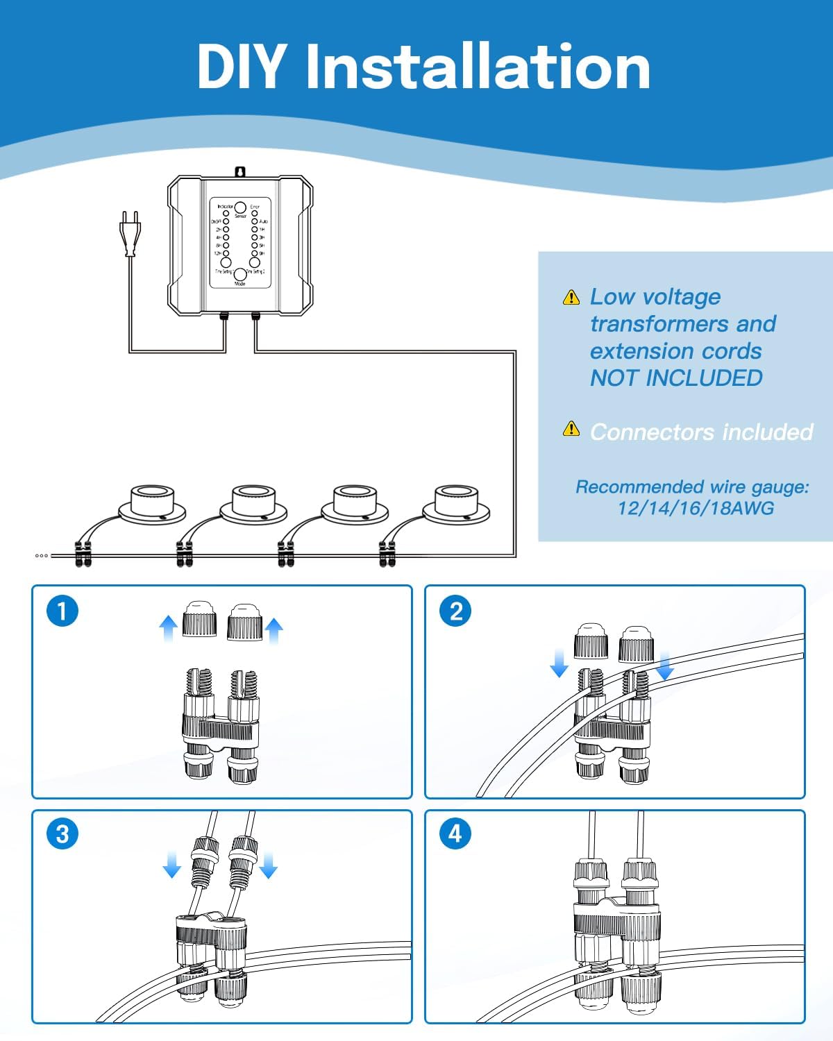 HIBOITEC Pond Lights 3W LED IP68 Waterproof Underwater Lights with UL Cord Day White 4000K Low Voltage Landscape Lighting for Fountain Pool Compatible 12-24V AC/DC 4Pack