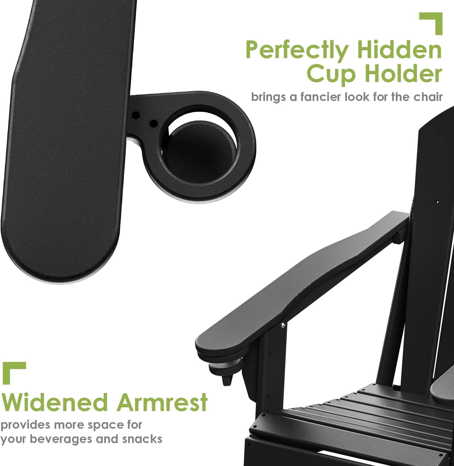 GREENVINES Folding-Adirondack-Chairs-Set-of-6 | HDPE Plastic | Fire Pit Chair | All Weather | Cup Holder | Black | for Deck Backyard Patio Outdoor Garden