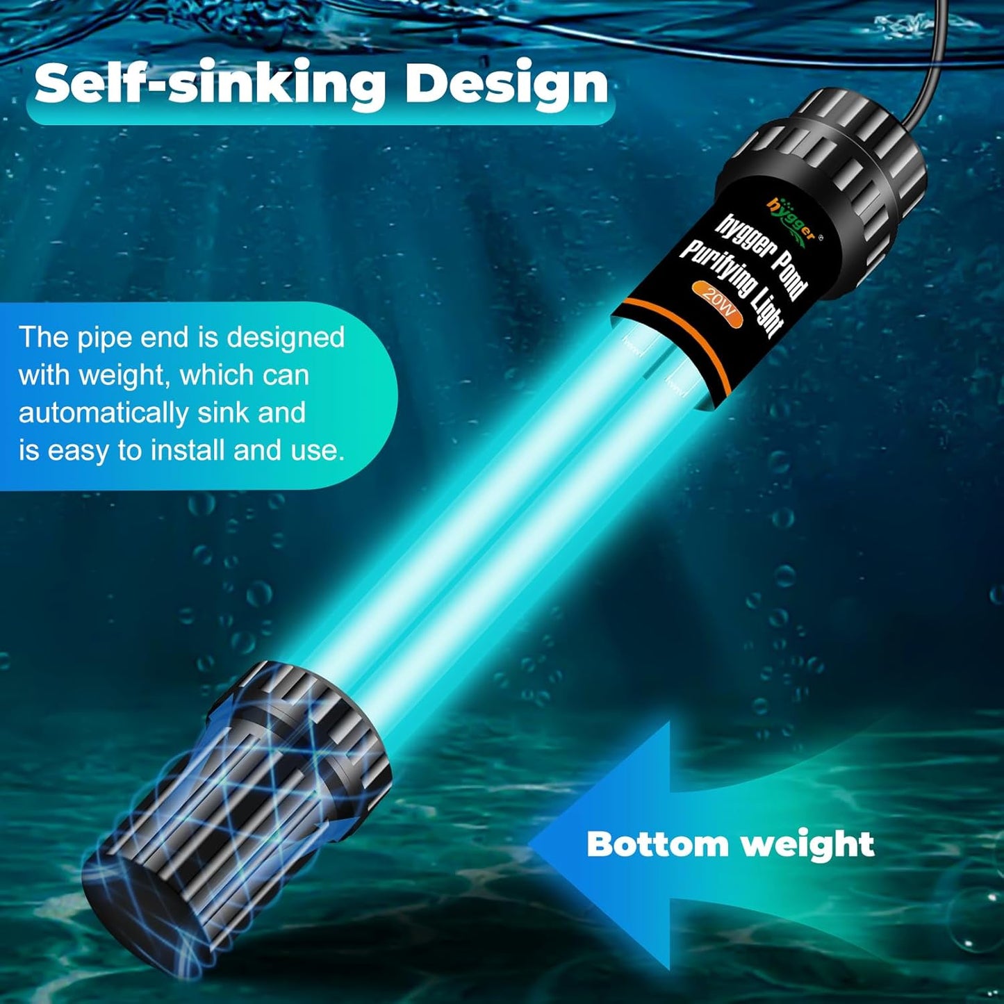 hygger 32W Aquarium U-V Light for 200-2200 Gallon, Pond Water Clarifier for Green Water and Algae Clean, for Koi Pond, Large Fish Tank, Swimming Pool, Cold Plunge, Spa