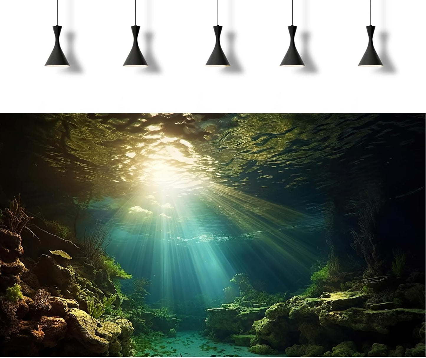 Fish Tank Background Under The Sea Aquarium Background Ocean Floor Sunray Rock Terrarium Backgrounds Coral Reef Aquatic Plants Underwater Cave Aquarium Wallpaper for Fish Tank Decorations 36x20in