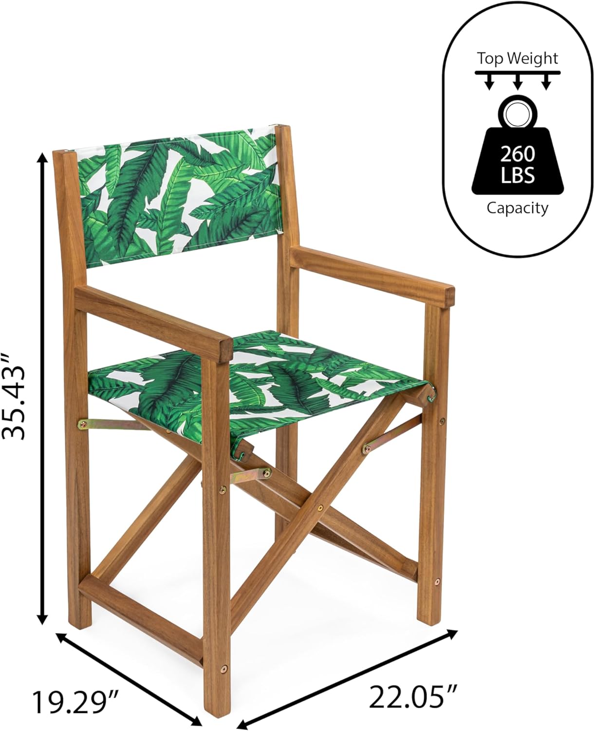 JONATHAN Y DRC1001A-SET2 Cukor Classic Vintage Outdoor Acacia Wood Folding Director Chair with Canvas Seat Mid-Century, Modern, Traditional, Classic, Coastal, Green Leaf/Teak Brown (Set of 2)