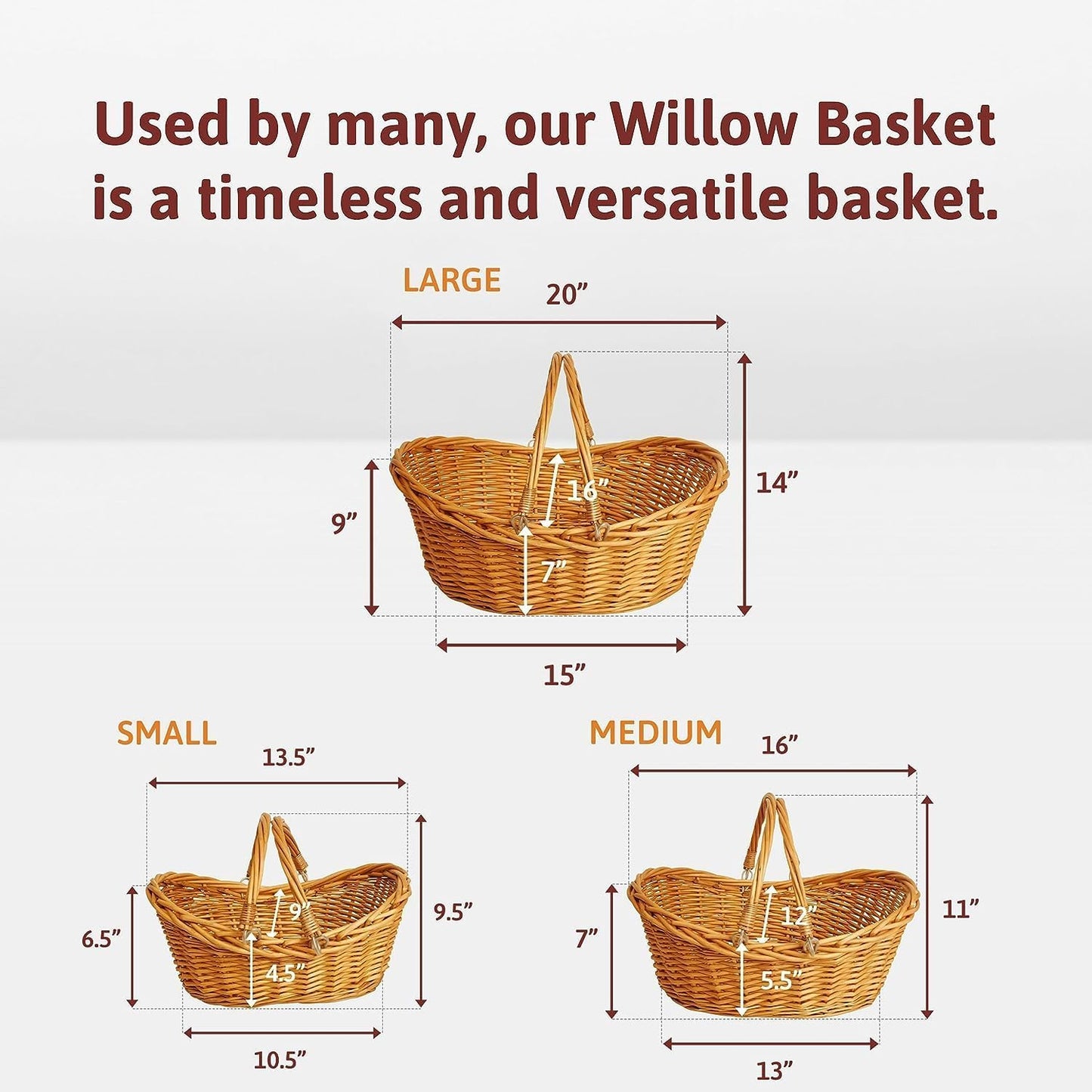 Wald Imports - Medium Light Brown Hand Woven Wicker Basket for Storage with Handles - Woven Basket - Wicker Baskets for Picnics, Easter, Organizing, and More (17 x 6.5 inches)