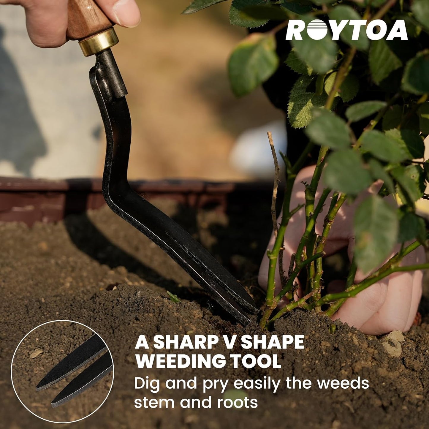 Garden Tool Set,5Pcs Gardening Tools,Stainless Steel Heavy Duty Hand Cultivator, Hoes，Shovel, Trowel and Weeder with Ergonomics Walnut Handle，Gardening Gifts for Women