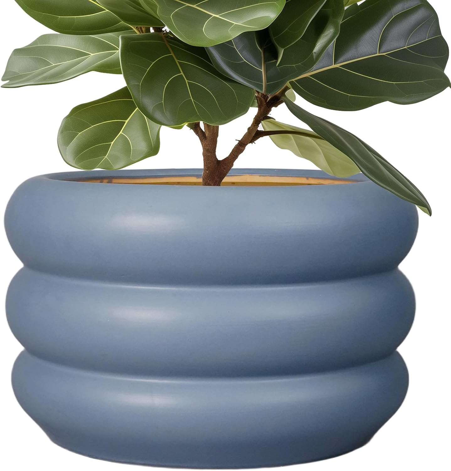 SQOWL Ceramic Planter for Outdoor Plants 13.5 Inch - Plant Pot with Drainage Hole Large Pot for Plants Indoor Unique Round Planter for Entry Way Table Home Decor Gray