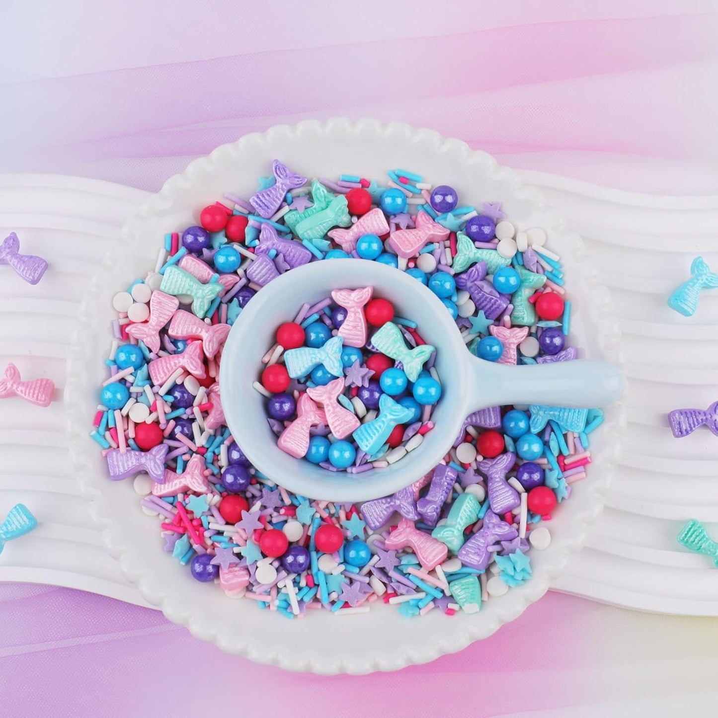 Mermaid Sprinkles for Cake Decorating, Mermaid, Jimmies, Confetti & Pearl Sugar Mix for Cupcakes, Ice cream, Cookies and Donuts Toppings