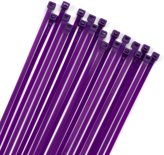 XINGO 100PCS Cable Zip Ties Heavy Duty, Premium Nylon Plastic Wire Ties with 50 Pounds Tensile Strength, Self-Locking Black Nylon Zip Ties for Indoor and Outdoor (14 inch, Purple)