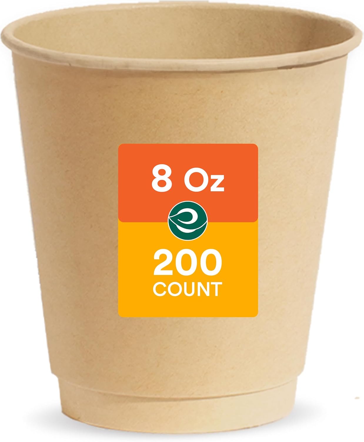 ECO SOUL 100% Compostable Plant-Based Hot Cups | 16oz, 12oz, 8oz | Disposable Bagasse Paper Cups | Eco-friendly Cups | Sturdy, Microwave & Oven Safe (200, 8oz)