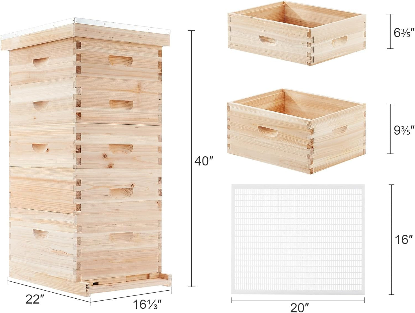 CREWORKS 5 Layer Bee Hive, Beehive for Honey, Bee Box Beekeeping Supplies, Hive Kit for Starter Beekeeper (No Frames)