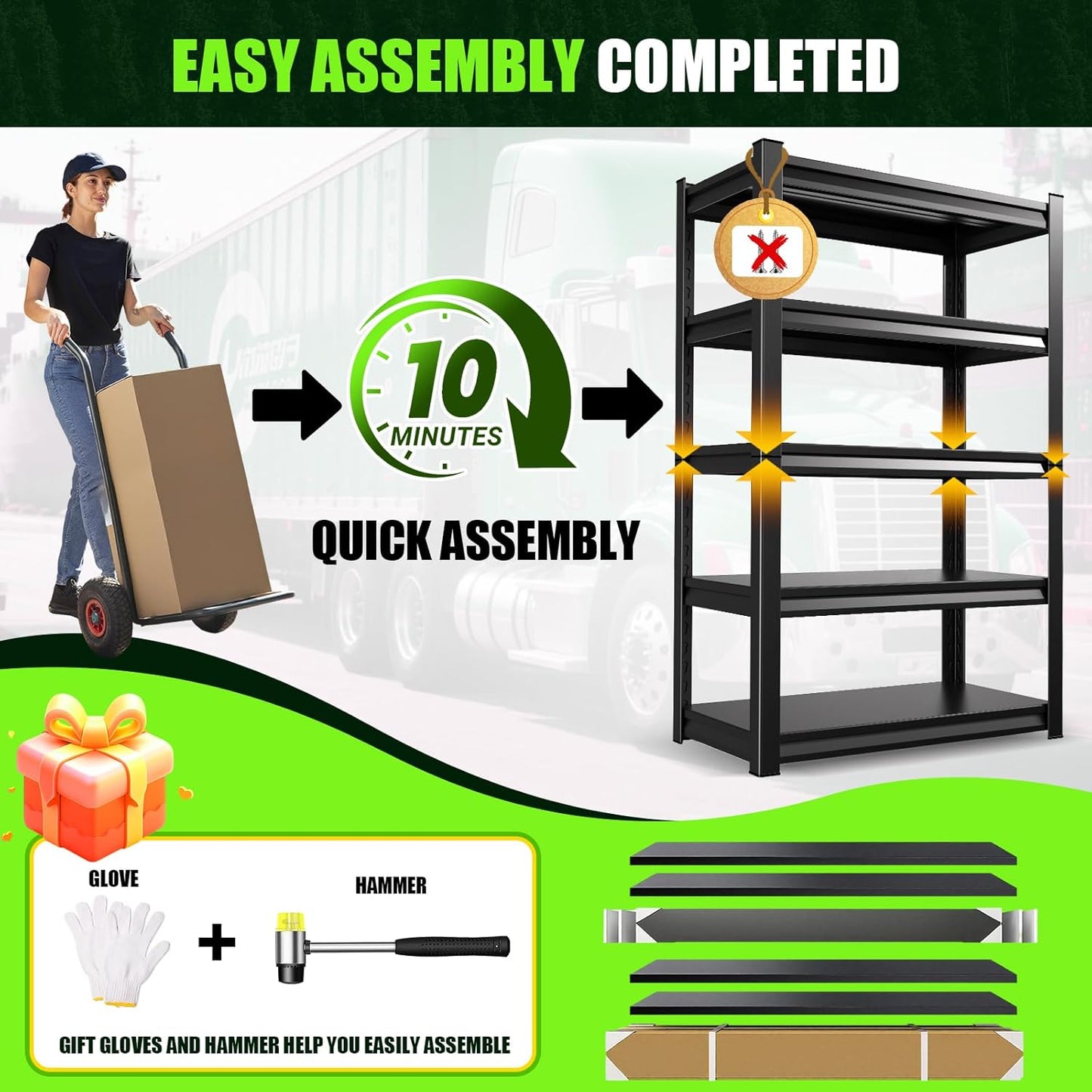 Garage Shelving 3000lb Heavy Duty Shelving Adjustable Metal Shelvings Garage Storage Shelves 5 Tier Utility Shelvin Unit Metal Shelf Rack for Basement Industrial Black 45.7''W×19.7''D×81''H,2 Pack