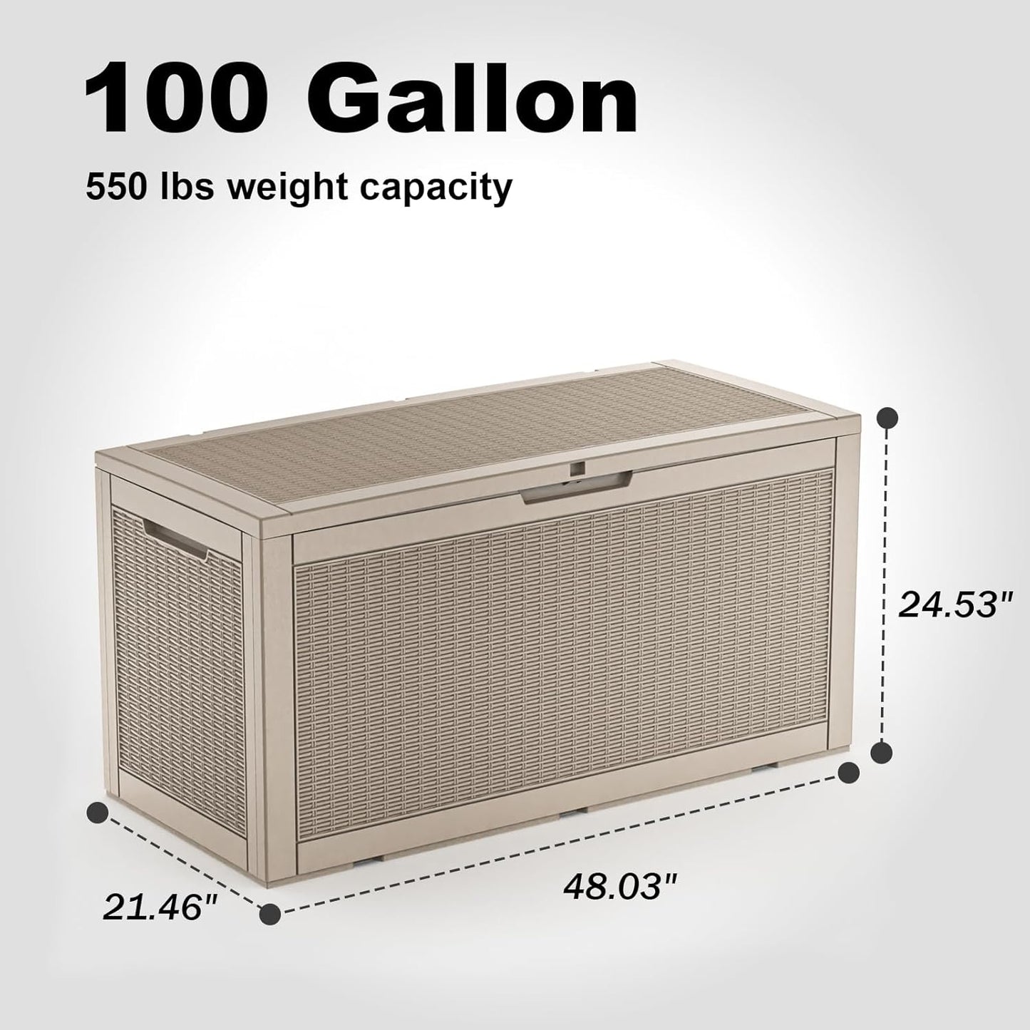100 Gallon Waterproof Outdoor Storage Box,Resin Deck Box,Lockable Outside Storage Box Container for Patio Furniure,Garden,Pool Tools (100 Gallon,Grey pattern)