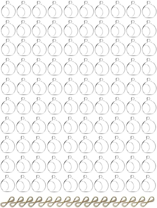 Sziqiqi Hanging Glass Globes Orbs Tea Light Candle Holders fillable with Trinkets for Wedding Ornaments, Wedding Birthday Christmas Party Centerpiece Accessory 2.36inch 100pcs +8 Extra