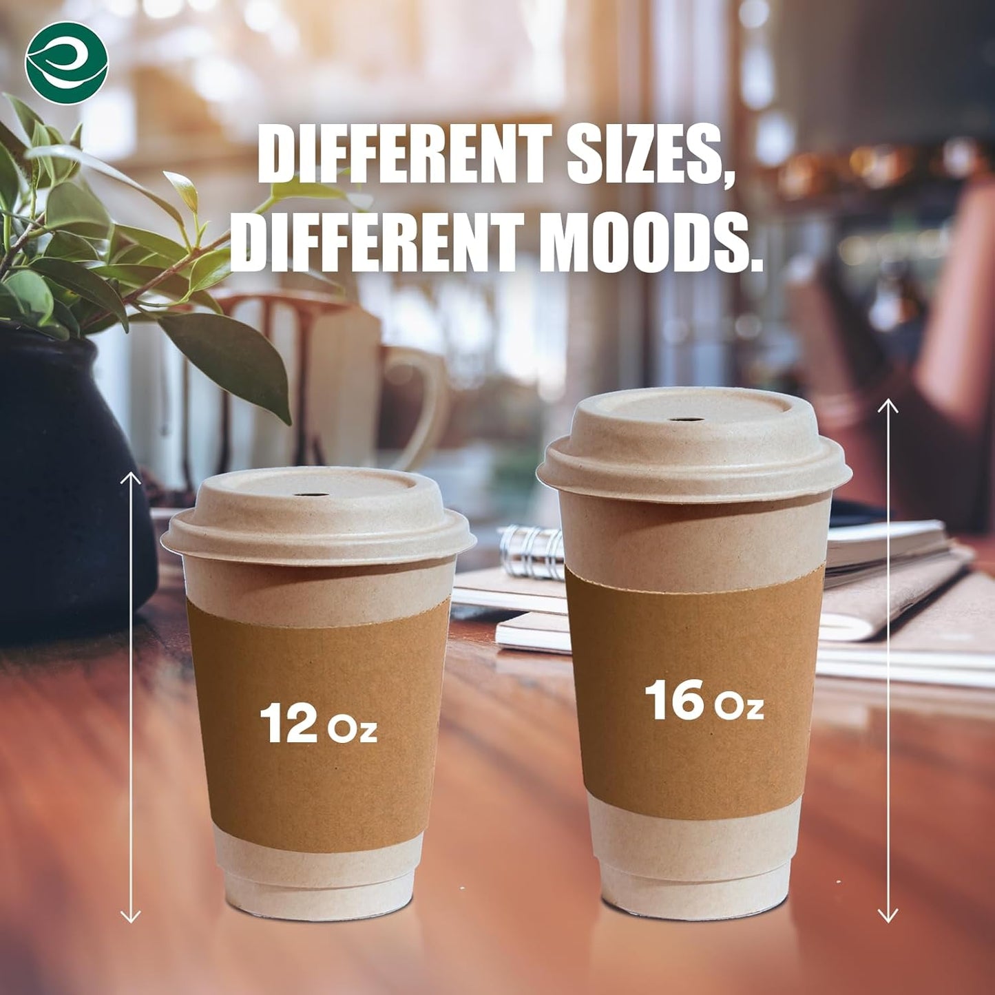 ECO SOUL 100% Compostable Coffee Cups With Lids & Sleeves - 16Oz (50 Counts) To Go Coffee Disposable Bagasse Cups |Sturdy & Eco-Friendly Cups for Cafes, Party, Office