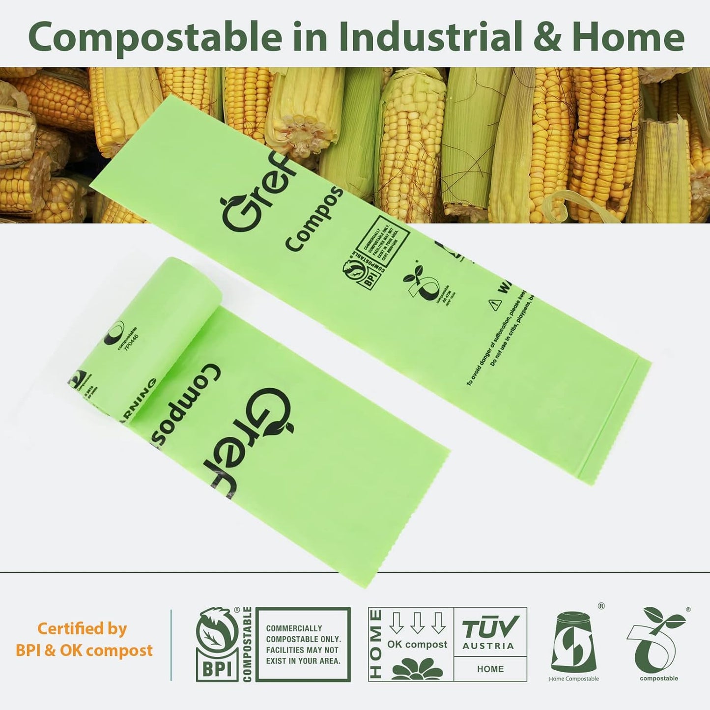 Compostable Trash Bags for Kitchen Compost Bin 1.2 Gallon,150 Count,Compost Bags Small for Food Scrap Waste Bags for Countertop Bin Certified by BPI,ASTM D6400 and OK Compost
