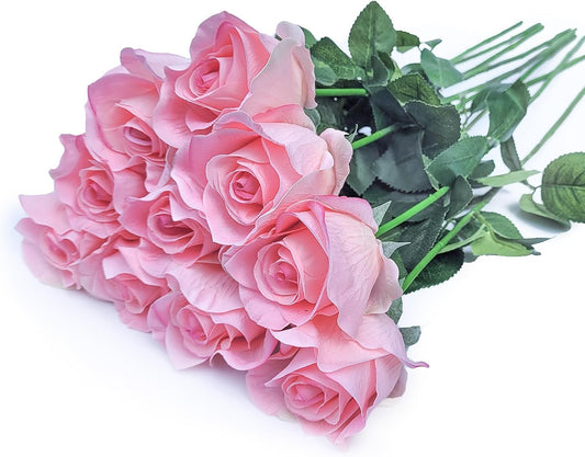 26inch Real Touch Artificial Roses - Long Stem Fake Silk Flowers with Leaves for Wedding, Home Decor, Centerpieces, Office Party, Looks Real (10,Pk)