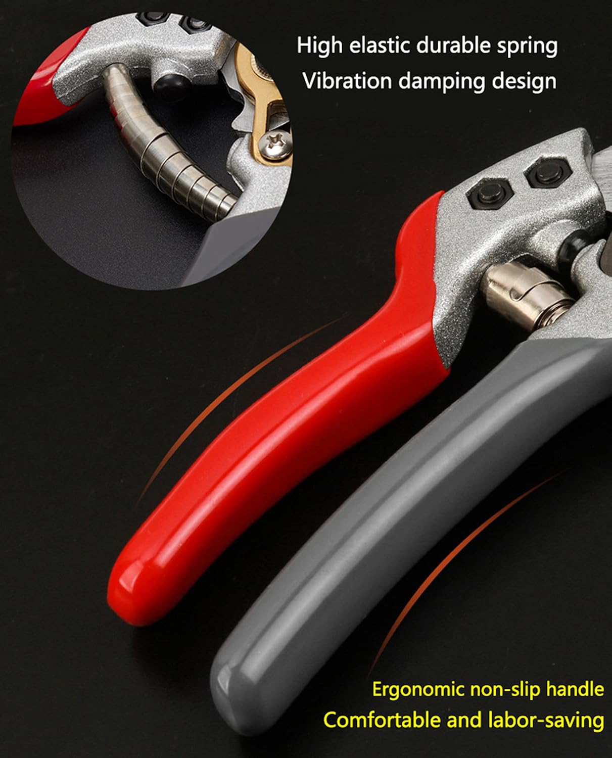 Garden Shears, Japanese labor-saving Garden Scissors, Pruning Shears and Garden Secateurs for Woman and arthritis weak, Professional Branch scissors(Red-grey)