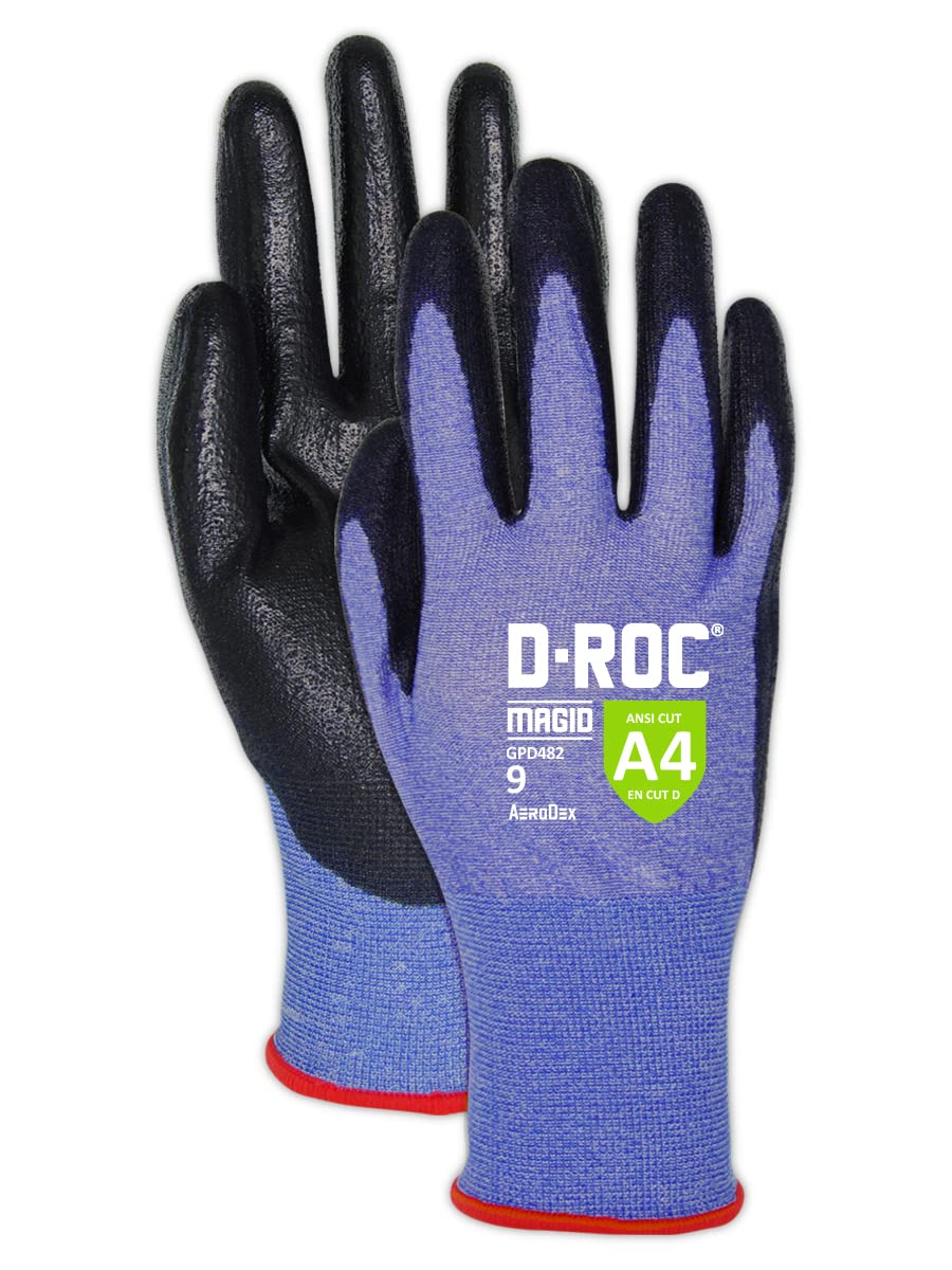 MAGID D-ROC ANSI A4 AeroDex Polyurethane Palm Coated Work Gloves, 1 Pair, Size 11/2XL, GPD482
