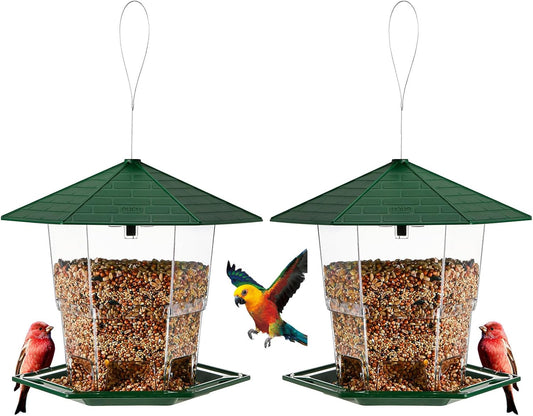 Bird Feeders for Outdoors Hanging Bird Feeder Wild Birds Seed, Green 2 Pack