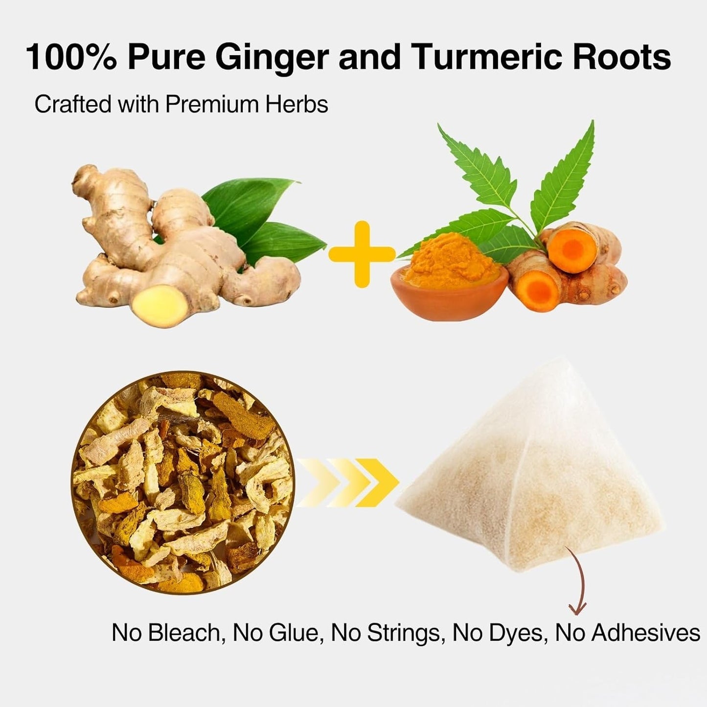 50 Ginger Turmeric Tea Bags – Premium Herbal Turmeric and Ginger Tea for Digestion and Immune Support, Caffeine-Free