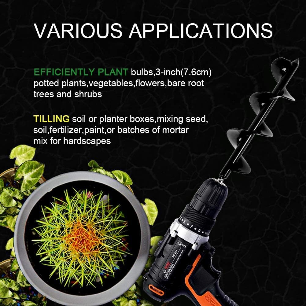 ERYTLLY Bulb Planter, Auger Spiral, Garden Planter Tool 3 x 12 inch,Rapid Umbrella Hole Digger for Planting Bulb Seedlings Bedding Tulips, and Digging Weeds Roots