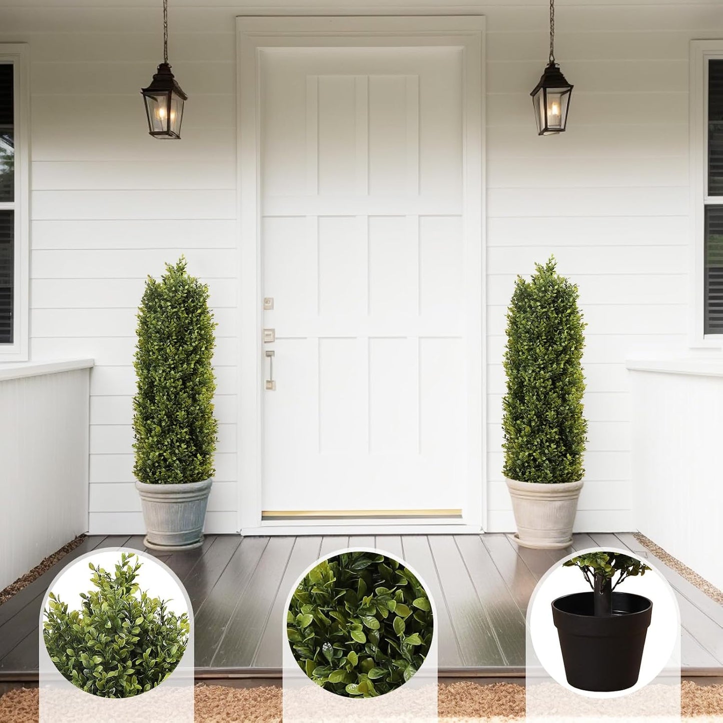 4ft Artificial Boxwood Topiary Trees (Set of 2) - UV Resistant Faux Plants for Outdoor/Indoor, Realistic 48in Fake Bushes and Shrubs for Front Porch, Planter, Patio - Low Maintenance & Evergreen