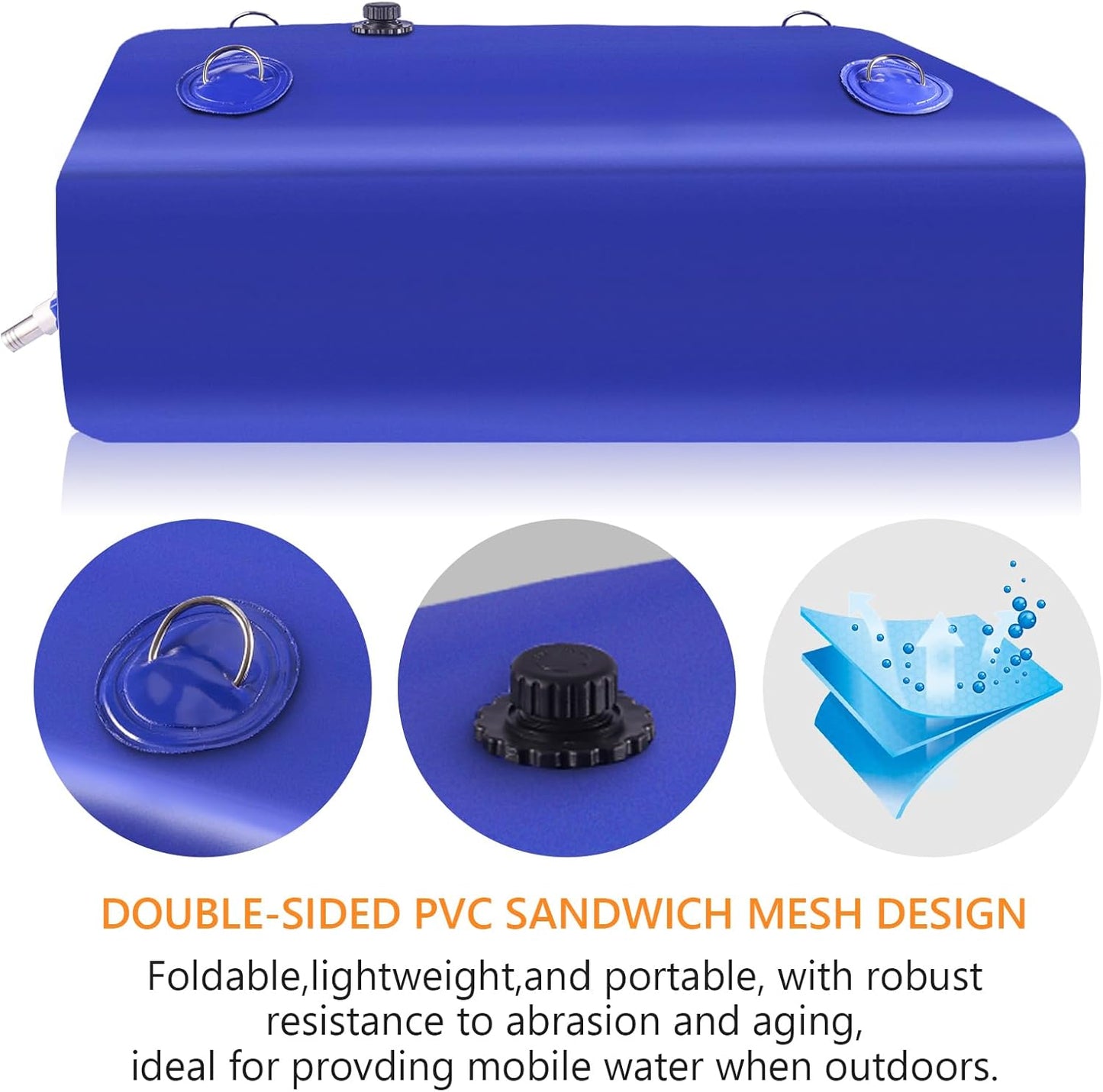 Foldable Portable Water Storage Bladder - 105 Gallon Large Water Tank with 3/4" PVC Spigot and Hose Kit for Camping, Garden, Emergency