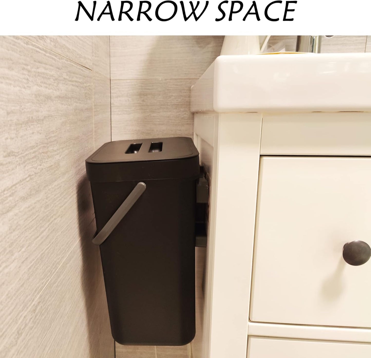 stonespace Under Sink Trash Can，Kitchen Compost Bin, Diaper Pail, 3.2 Gallon/12L Hanging Garbage Can for Baby Crib/Bathroom/Cupboard, Plastic Food Waste Bin,1 Pack Black