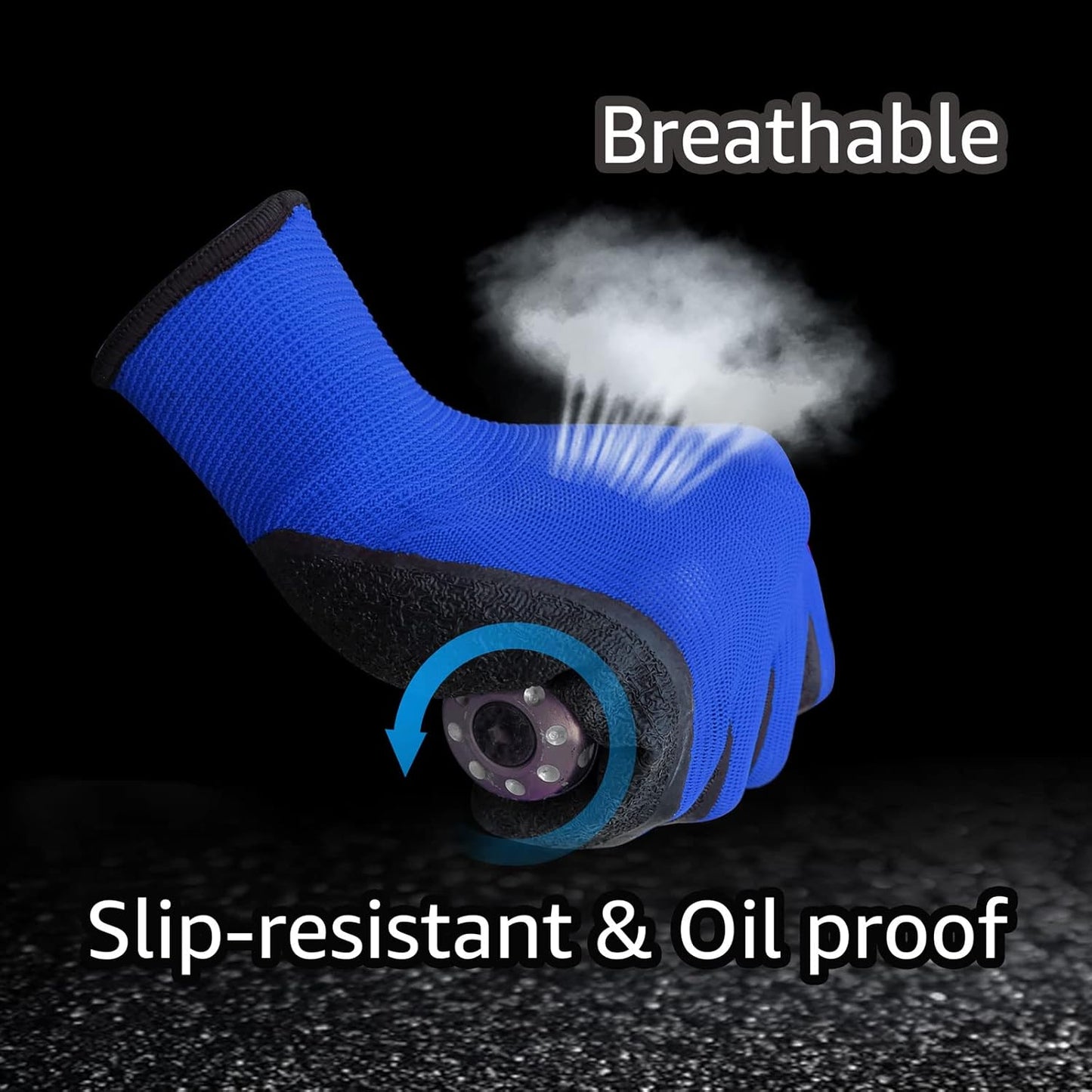 Evridwear Crinkle Latex Rubber Hand Coated Safety Work Gloves for Men Women General Multi Use Construction Warehouse Gardening Assembly Landscaping (XK-Size) Blue 120 Pairs Pack