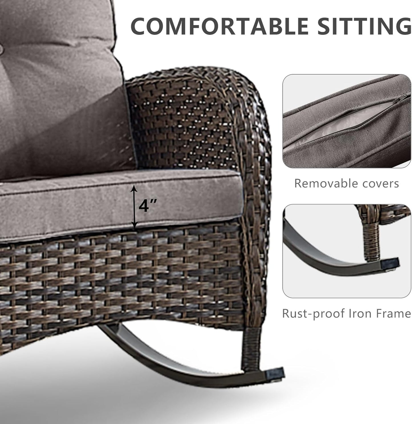 HUMMUH 5-Piece Outdoor Patio Furniture PE Wicker Patio Conversation Set,All-Weather Outdoor Rocking Chairs with Patio Couch Tables for Backyard,Poolside,Deck