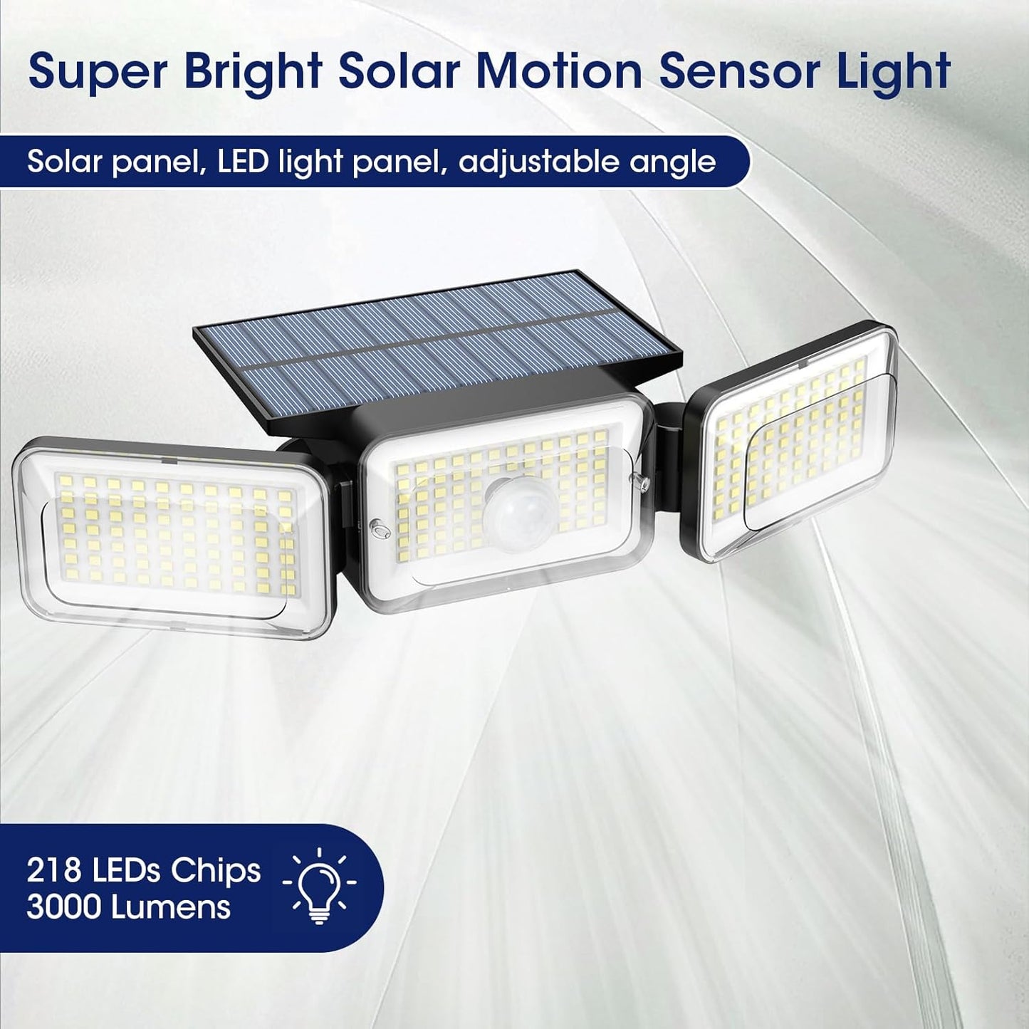 Solar Lights Outdoor Waterproof, Motion Sensor & Flood Outdoor Lights with Remote Control, 4 Adjustable Modes, 3000LM & 218 LED, High-Energy-Density Solar Panel-Monocrystalline Technology, 2 Pack