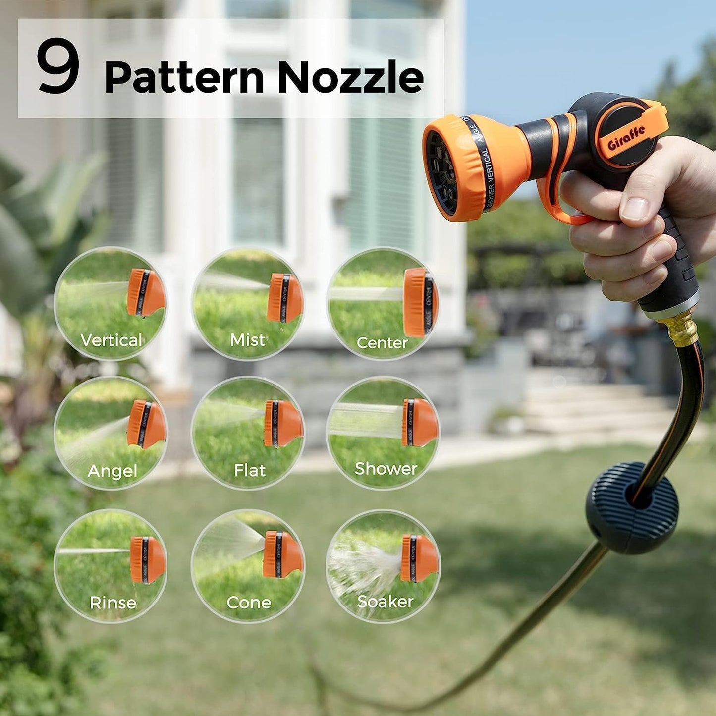 Giraffe Tools Retractable Garden Hose Reel 1/2 Inch x 155 with 5 ft Leader Hose, Heavy Duty, Any Length Lock, Slow Return System, Wall Mounted and 180 Deg Swivel Bracket