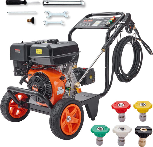 VEVOR Gas Pressure Washer, 4400 PSI 4.0 GPM, Gas Powered Pressure Washer with Copper Pump, Spray Gun and Extension Wand, 5 Quick Connect Nozzles, for Cleaning Cars, Homes, Driveways, Patios