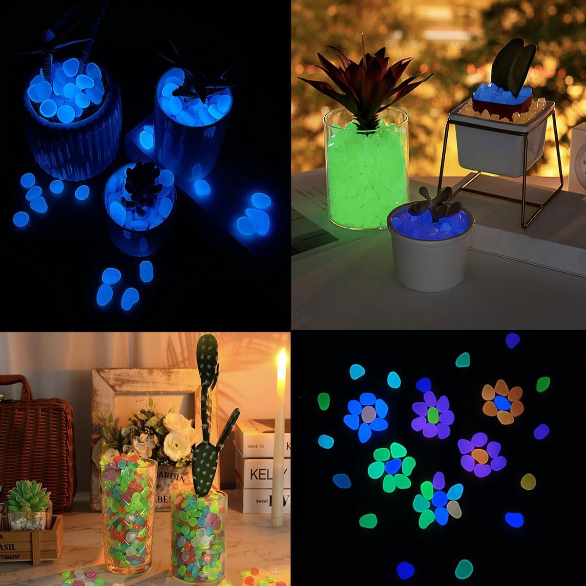 Glow in The Dark Stones 1000 Pcs Glow Pebbles Aquarium Rocks Rainbow Stones for Fish Tank Lawn Yard Garden Walkway Plant Pots