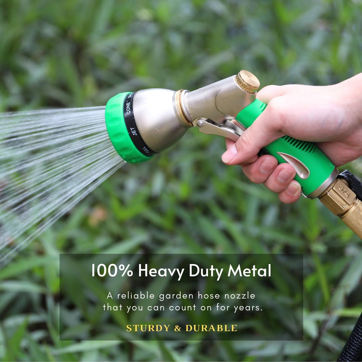 HOSUN Garden Hose Nozzle Sprayer Heavy Duty, 100% Metal Water Hose Nozzle with 8 Spray Patterns, High Pressure Hose Spray Nozzle with Non-Slip Grip for Watering Plant & Lawn, Washing Car & Pet, Green