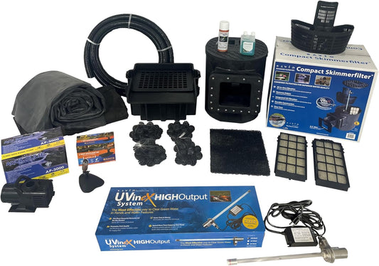 HALF OFF PONDS Savio Select 3,000 GPH Submersible Pump Pond Kit with 20' x 20' EPDM Rubber Pond Liner, UV Clarifier for Water Garden & Koi Pond