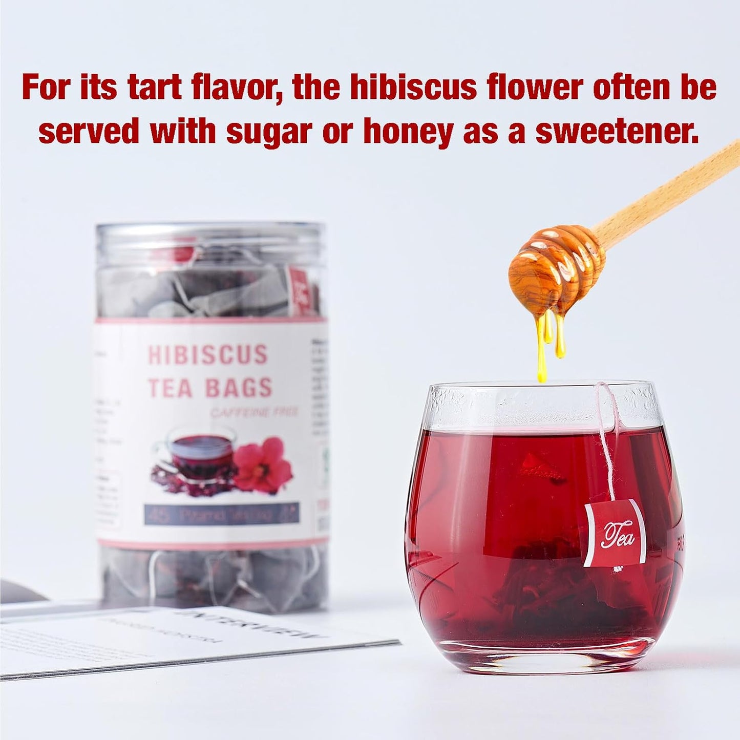 45 Hibiscus Tea Bags - Dried Hibiscus Flower Tea - Natural Edible Herbal Roselle Rosehip Tea (Flor de Jamaica) - Caffeine-Free, Gluten-Free, Non-GMO