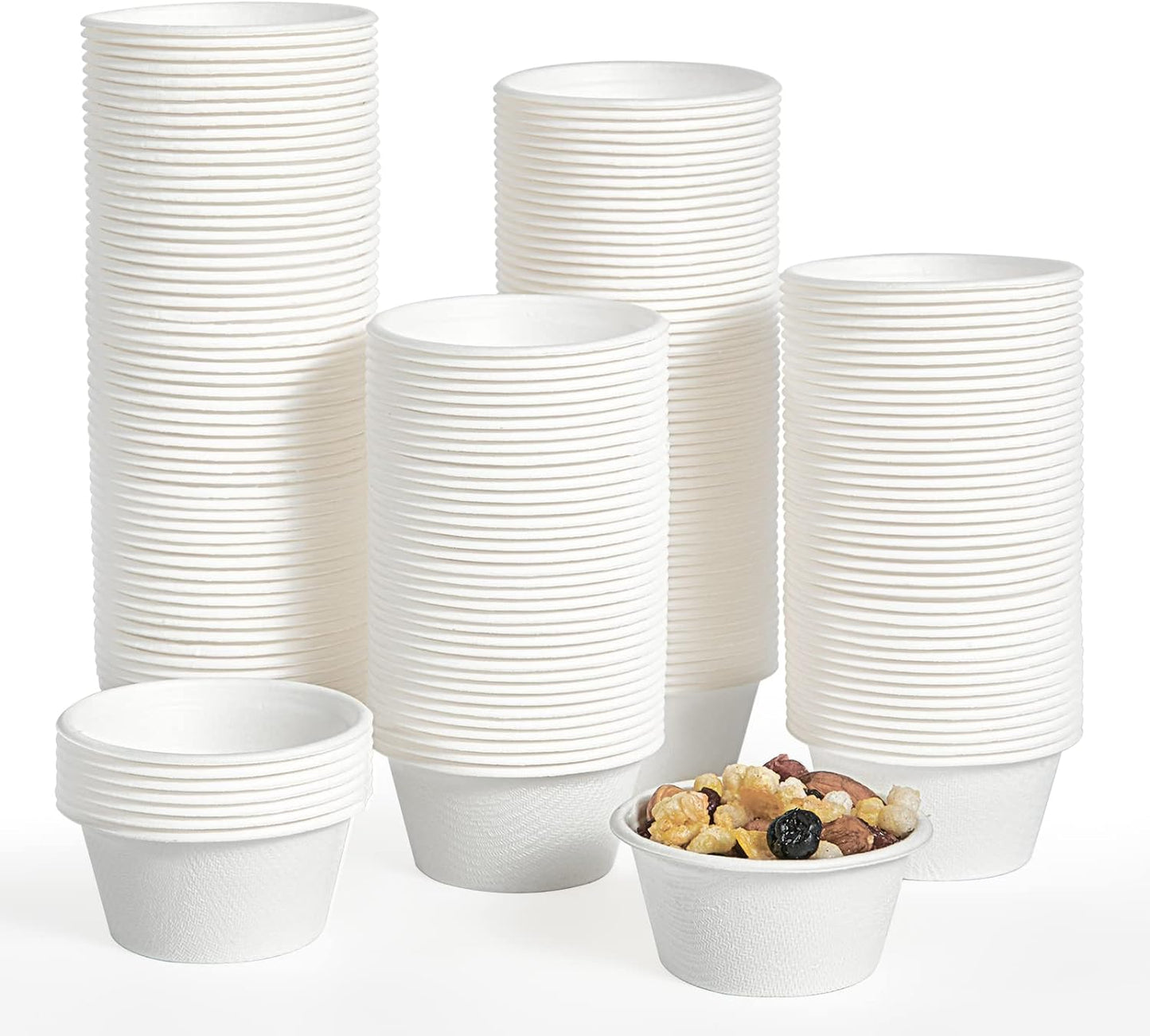 ECOLipak 200 Pack 2 oz Compostable Portion Cups, 100% Biodegradable Souffle Cups, Disposable Paper Cups for Condiment Samples
