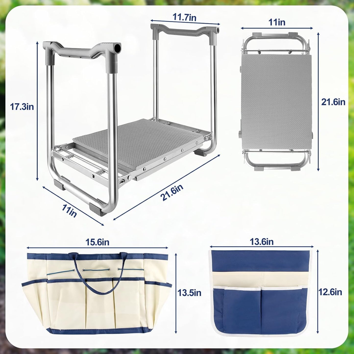 Garden Kneeler and Seat, Wider & Thicker Kneeling Pad Heavy Duty Foldable Garden Stool with Large Gardening Tool Pouch and Bag, Portable Garden Bench- Gardening Gifts for Women, Men, Seniors, Mom& Dad