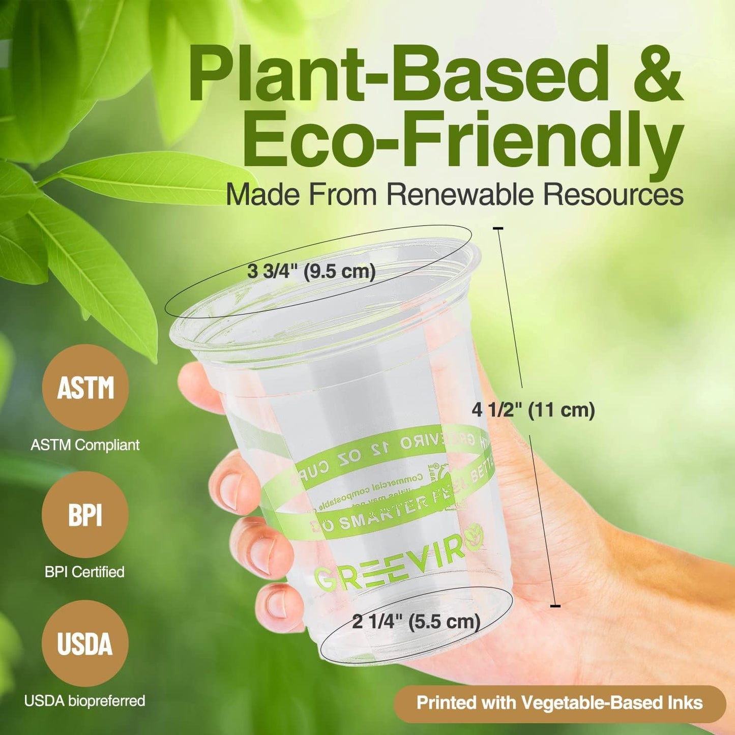 Compostable Plant-Based Clear Plastic Cups 9oz Thick, Reusable, Disposable Iced Coffee Cups for Smoothies, Beer & Any Beverages for Parties, Weddings & Gatherings (9oz)