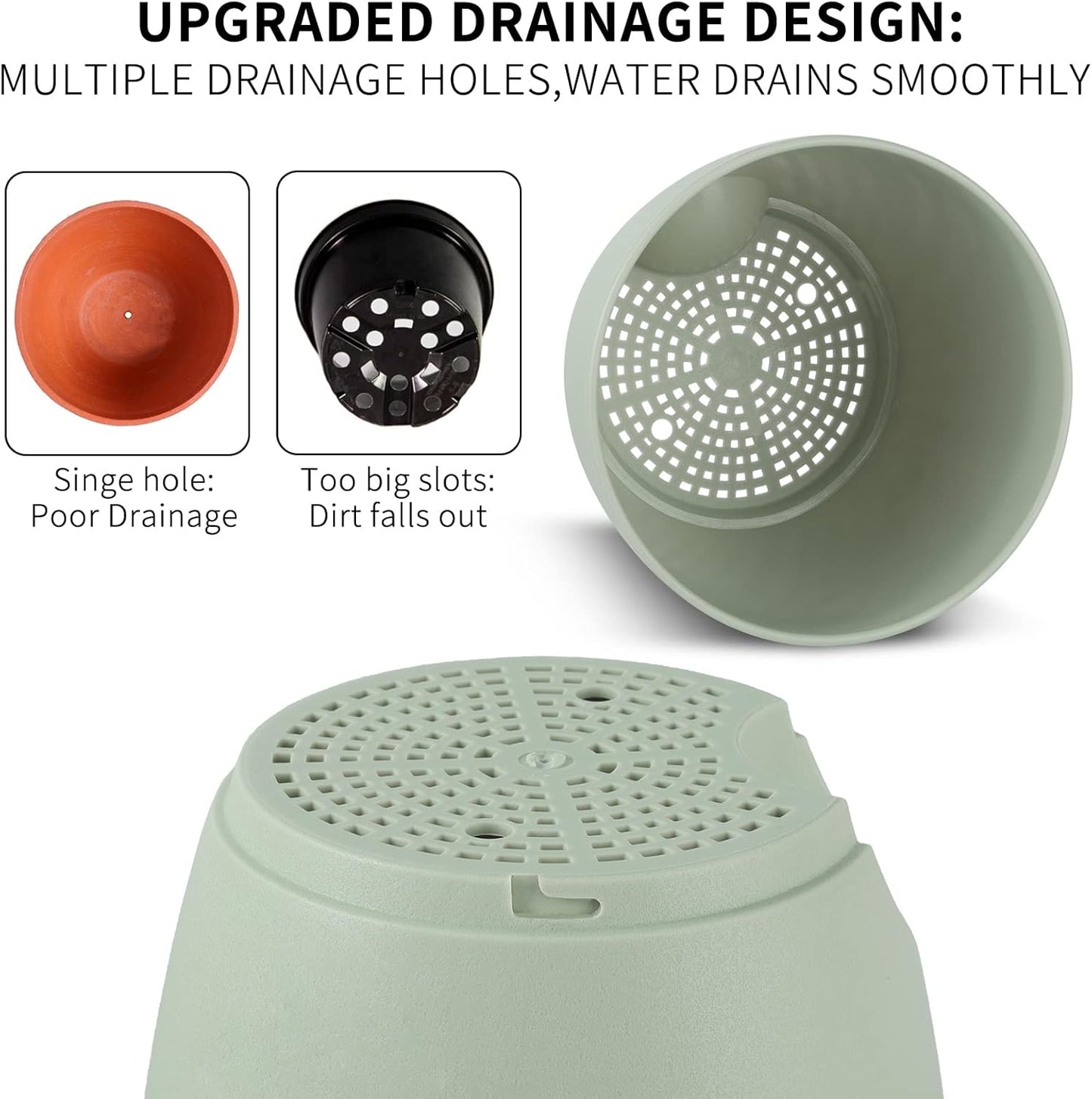 GARDIFE Plant Pots 7/6.5/6/5.5/5 Inch Self Watering Planters with Drainage Hole, Plastic Flower Pots, Planters for Indoor Plants, Succulents,Snake Plant, African Violet, Flowers,Green