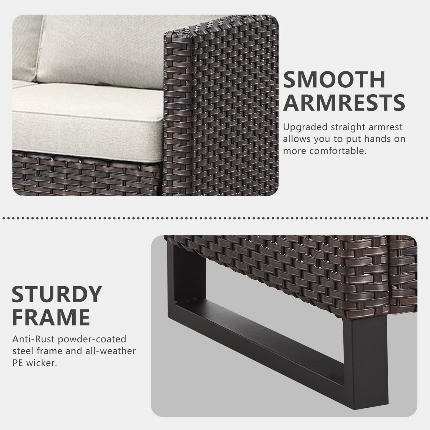 HUMMUH 8 Piece Patio Furniture All Weather 6-Seater Outdoor Sectional Sofa with Patio Swivel Chairs and Outdoor Chairs Ottomans for Porch,Garden,Backyard,Deck(Brown/Beige)