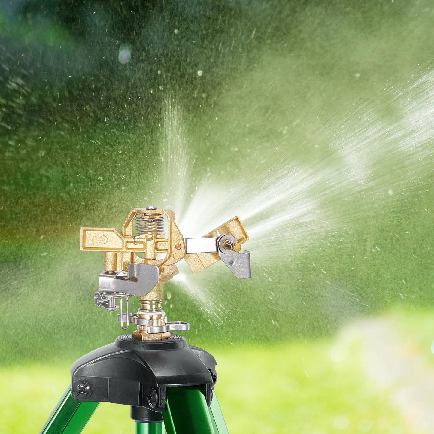 Impact Sprinklers on Tripod Base,Heavy Duty Lawn Sprinkler for Yard with 360 Degree Large Area Coverage Irrigation,Brass Sprinklers with Adjustable Head Nozzle,3/4Inch Connector Extension Legs