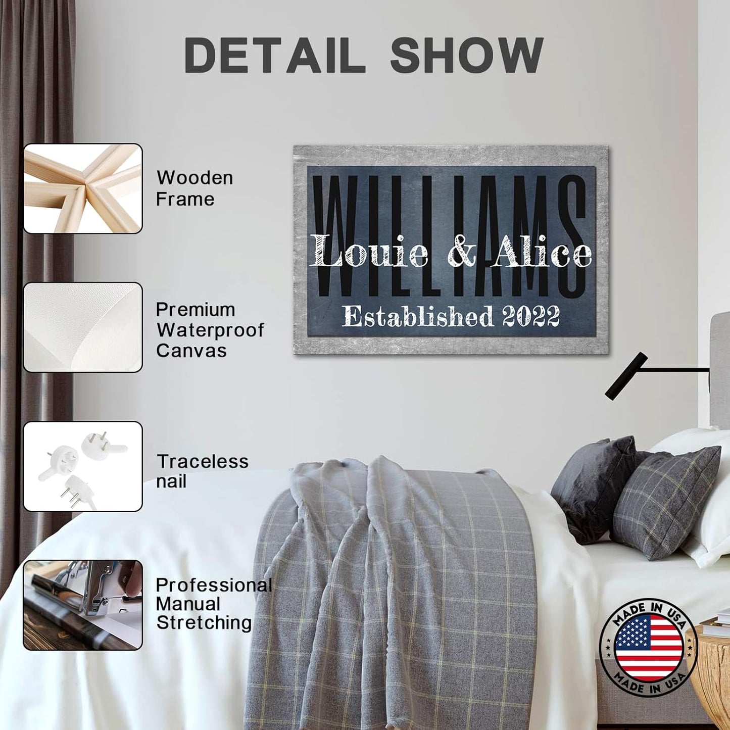 iLOOKLiKE Personalized Last Name Signs with Couple's Names Wall Art Custom Family Established Date Canvas Prints Framed Unique Wedding Anniversary Housewarming Gifts for Home Decor 16×24inch