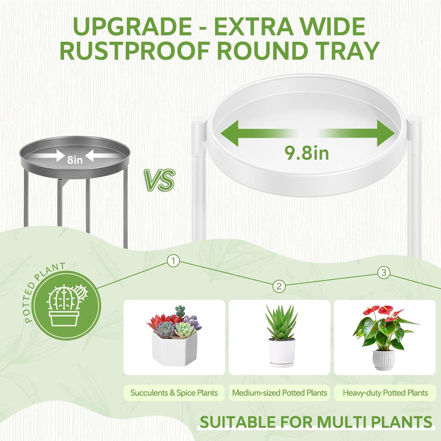 iDavosic.ly 5 Tier Large Plant Stand Indoor with 10 Inch Wide Tray, Tiered Corner Metal Outdoor Flower Display Holder Shelf, Folding Tall Rack for Patio Porch Living Room, White