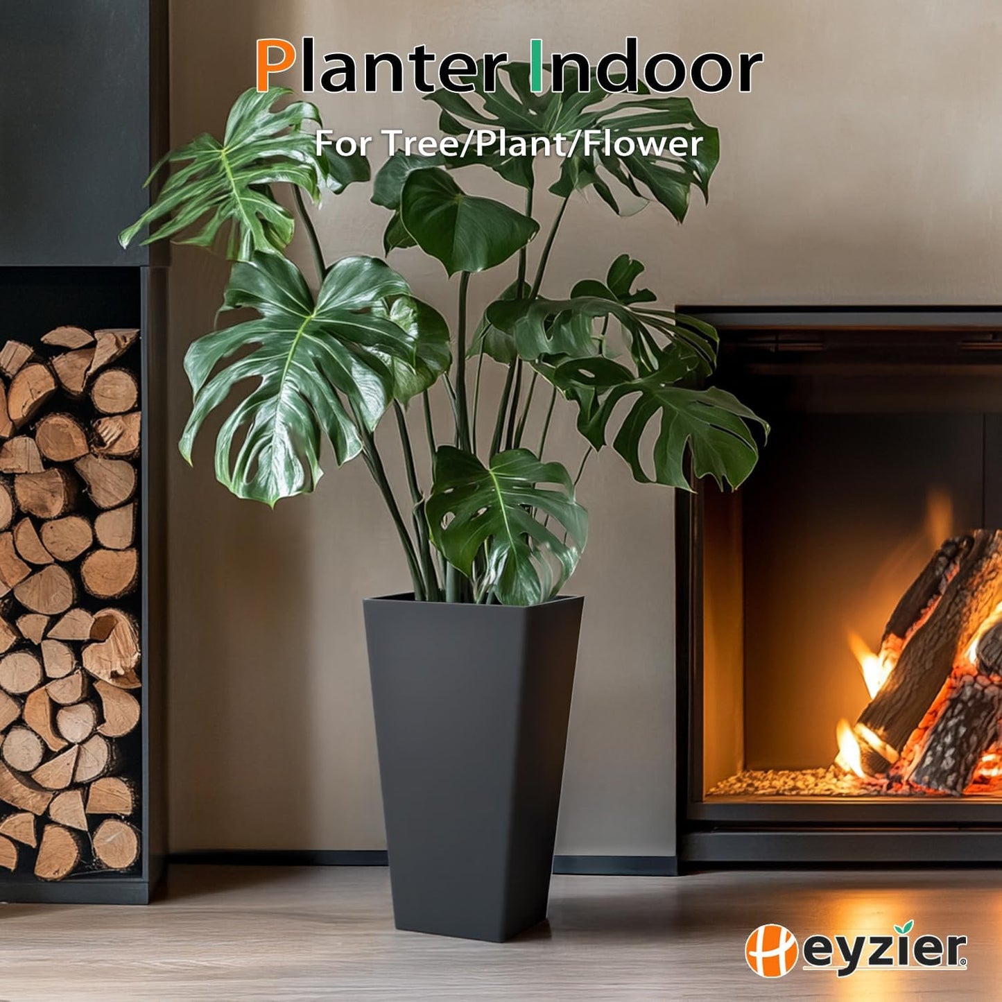 Resin Planter Outdoor Indoor, Taper Plant Pots for Flowers (Black, 20 inch - 2 Pack)