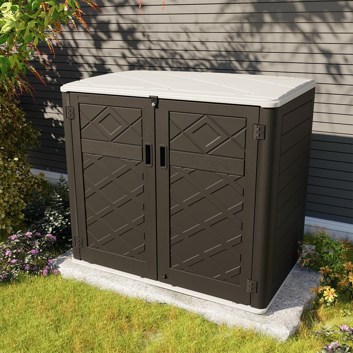 KINYING Larger Outdoor Storage Shed Weather Resistance, Resin Sheds & Outdoor Storage for Garden, Patios, Backyards, 48 Cu.Ft Tool Shed for Garbage Cans, Lawn Mower, Garden Tools,Black