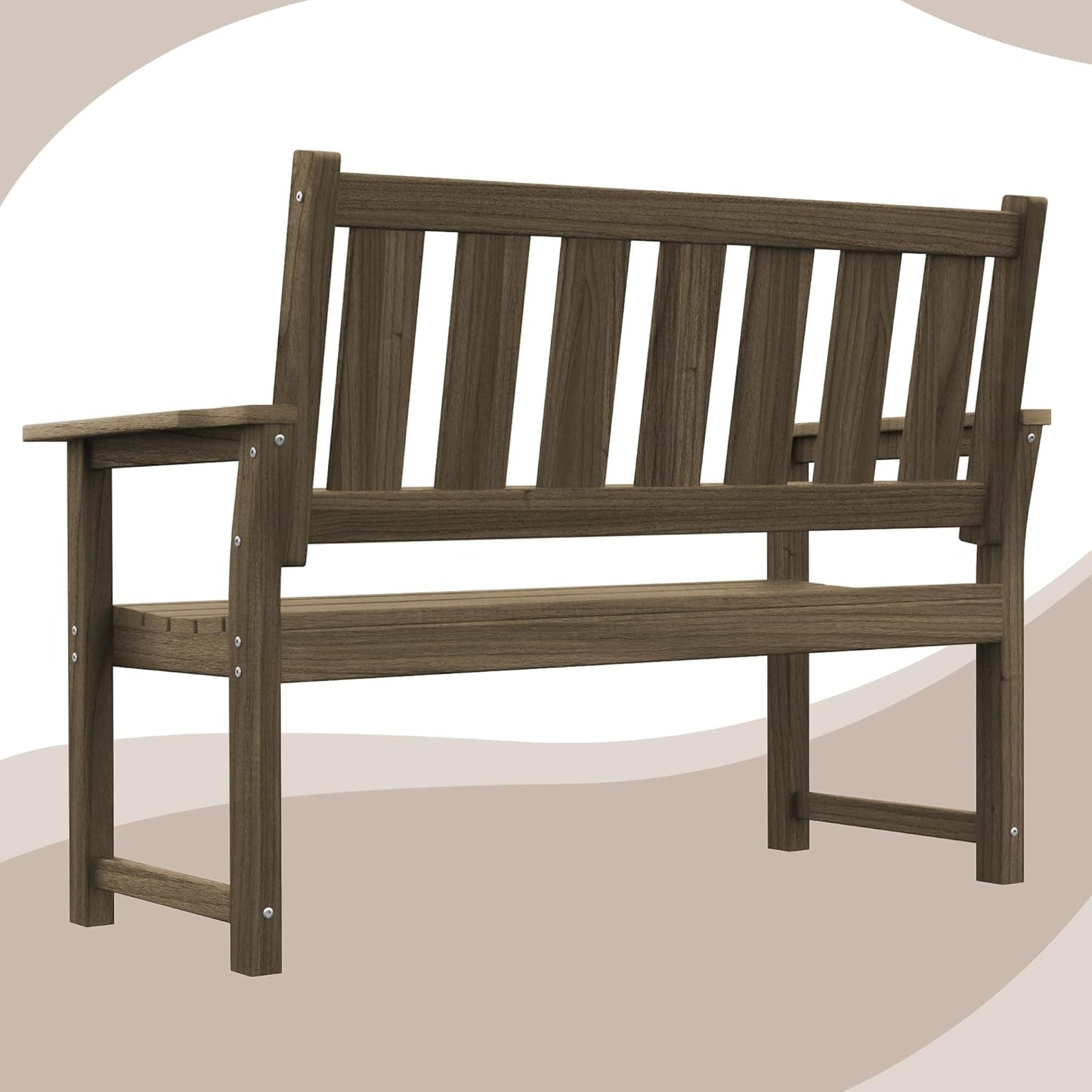 HDPE Memorial Bench – 50'' Weatherproof Durable Outdoor Bench, 2-Person Park Bench, Easy to Move, Multi-Purpose Design Ideal for Porch, Patio, Church, and School (Light Brown)