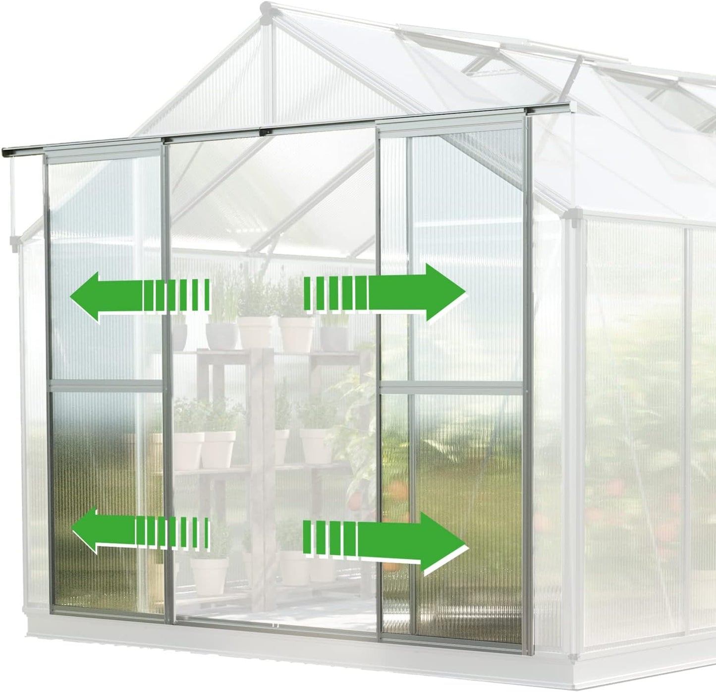 Greenhouse Topas 5 Aluminum Frame 7.4 x 10.6 ft Approx. 6 mm Polycarbonate Panels - with Bonus Base Frame and Automatic Vent Opener