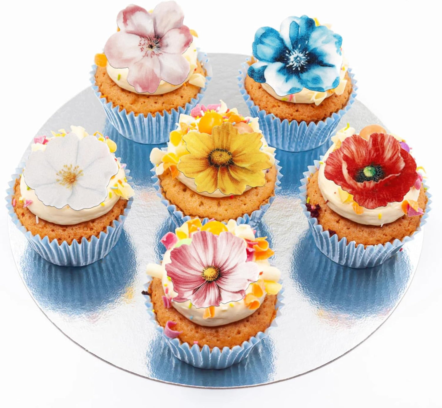 54 PCS Edible Flowers Cake Toppers Wafer Paper Flower Cupcake Toppers Hawaiian Edible Flowers Cake Decorations Mixed Size for Tropical Luau Themed Birthday Baby Shower Party Food Decor Supplies