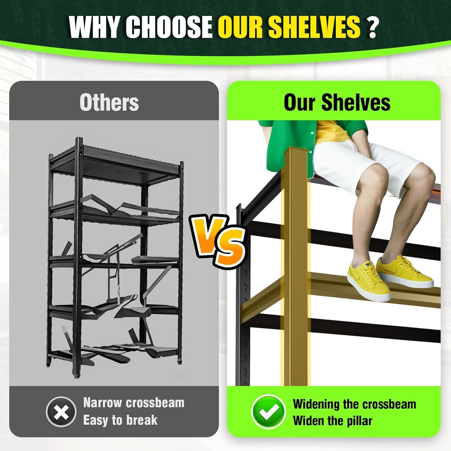 81”H Garage Shelving 2500LBS Adjustable Storage Shelves,5 Tier Metal Steel Heavy Duty Shelving Unit, Industrial Utility Rack Shelf, Storage Organize for garage, Basement ,Black ,81''H*45.7''W*19.7''D