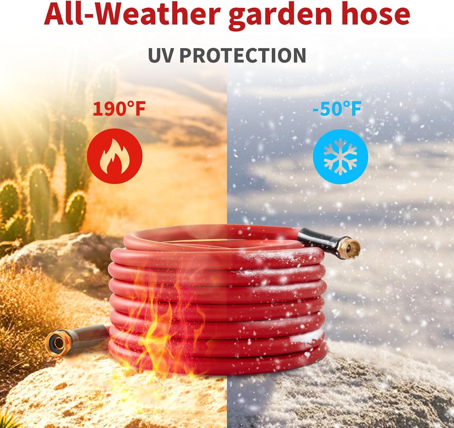 Garden Hose 75ft x 3/4” Hot Water Hose, Heavy Duty -50°F to 190°F,Burst 600Psi Flexible Upgraded Rubber Hoses,3/4” Solid Fittings for All-weather Outdoor Lawn & Garden